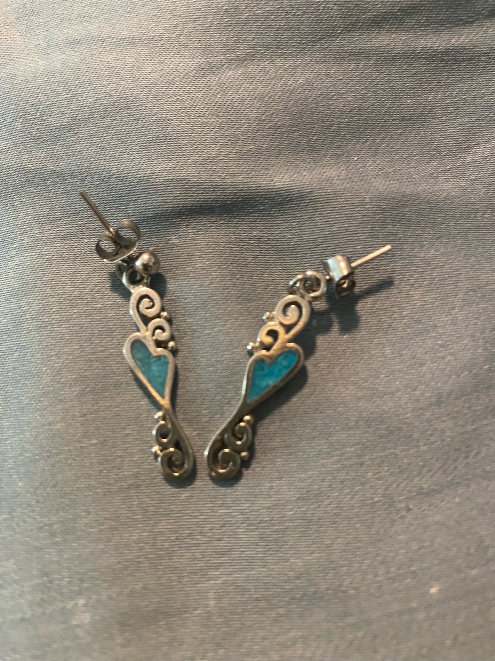 Silver Turquoise Heart Drop Earrings